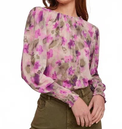Bella Dahl Smocked Sleeve Blouse In Floral Camo In Multi