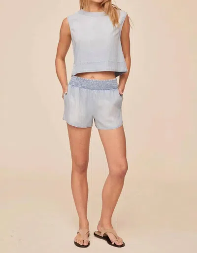 Bella Dahl Smocked Waist Short In Light Sunspray Wash In Blue