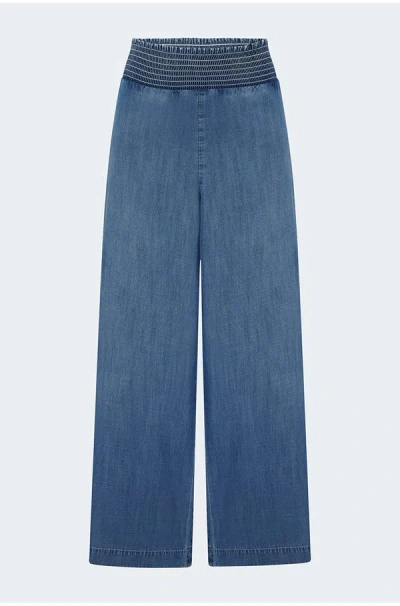 Bella Dahl Smocked Waist Wide Pant In Moonlit Haze In Blue