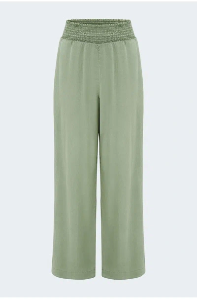 Bella Dahl Smocked Waist Wide Trouser In Olive Grove In Khaki&#47;green