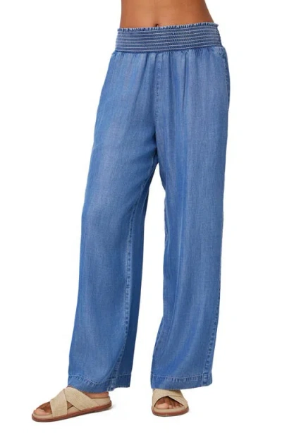 Bella Dahl Smocked Wide Leg Chambray Pants In Indigo