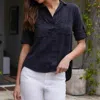 Bella Dahl Split Back Buttondown Shirt In Vintage Black In Black