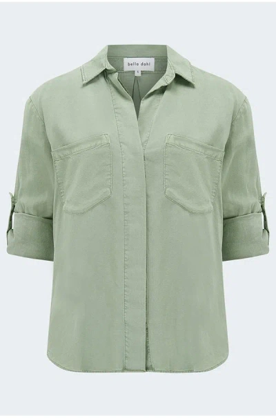 Bella Dahl Split Back Button Down Shirt In Olive Grove In Green