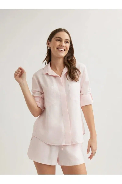 Bella Dahl Split Back Button Down Shirt In Petal Pink