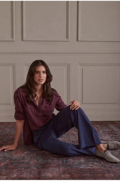 Bella Dahl Split Back Button Down Shirt In Pinot Noir In Burgundy