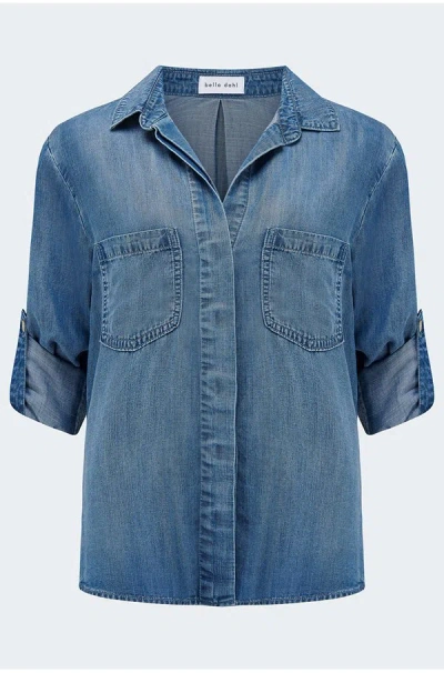 Bella Dahl Split Back Button Down Shirt In Skyline Spray In Blue