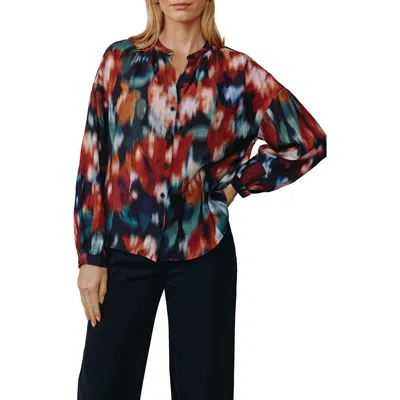 Bella Dahl Split Neck Button Down Shirt In Blurred Floral Print