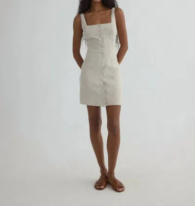 Bella Dahl Square Neck Button Front Mini Dress In Linen Sand In White