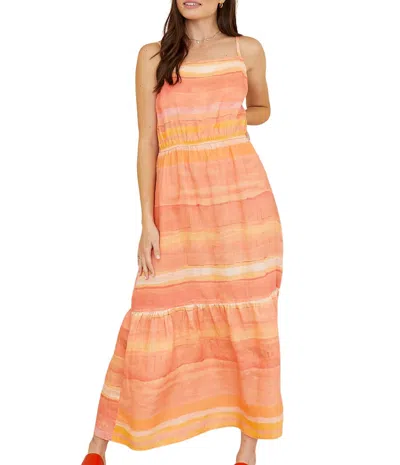 Bella Dahl Square Neck Stripe Linen Maxi Dress In Sarape Stripe Print In Orange