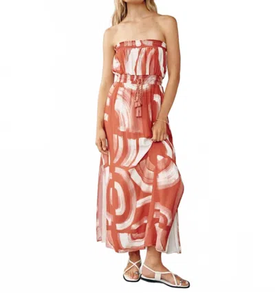 Bella Dahl Strapless Abstract Midi Dress In Abstract Art In Brown
