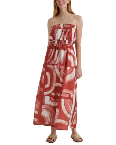 Bella Dahl Strapless Elastic Waist Midi Dress In Multi