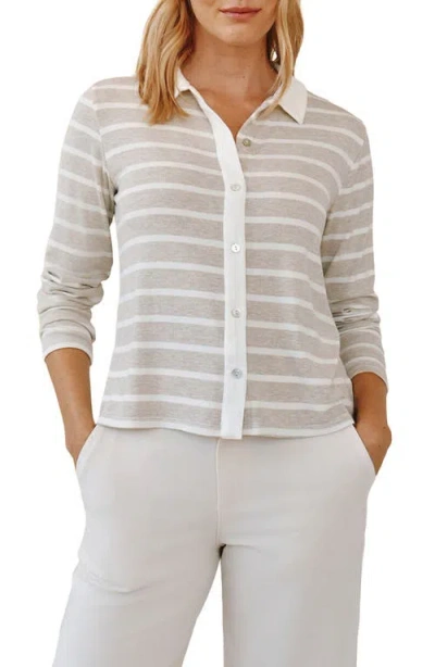 Bella Dahl Stripe Contrast Placket Knit Button-up Shirt In Neutral