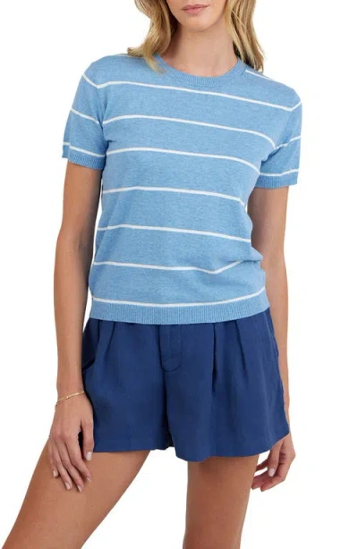 Bella Dahl Stripe Crewneck Short Sleeve Cotton & Cashmere Top In Blue