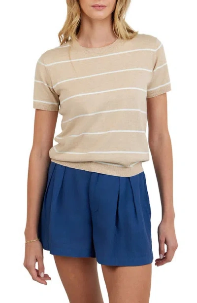 Bella Dahl Stripe Crewneck Short Sleeve Cotton & Cashmere Top In Neutral