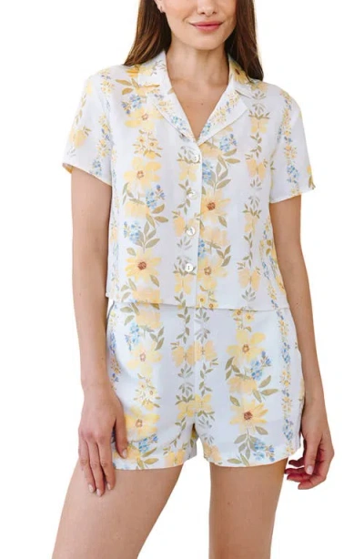 Bella Dahl Stripe Floral Short Sleeve Button-up Camp Shirt In Neutral