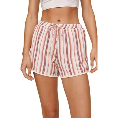 Bella Dahl Stripe Fringe Hem Linen Blend Drawstring Shorts In Multi