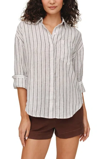 Bella Dahl Stripe Linen Blend Button-up Top In Brown