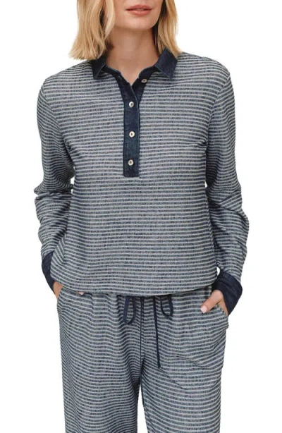Bella Dahl Stripe Long Sleeve Polo In Blue