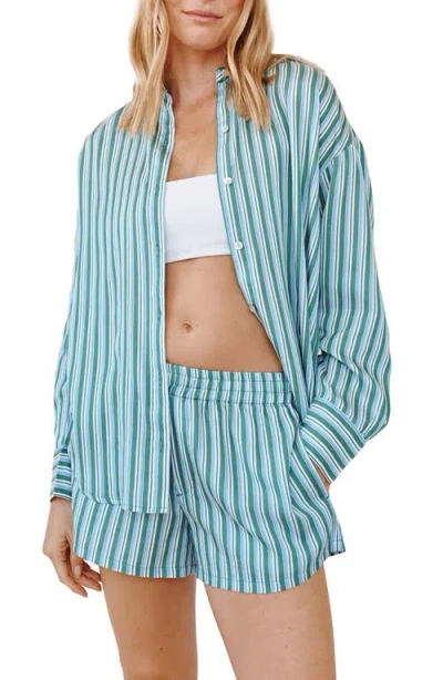 Bella Dahl Stripe Oversize Button-up Shirt In Blue