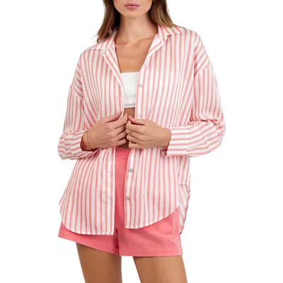 Bella Dahl Stripe Oversize Button-up Shirt In Pink