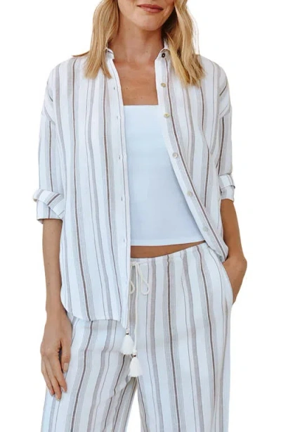 Bella Dahl Stripe Oversize Linen Blend Button-up Shirt In Multi