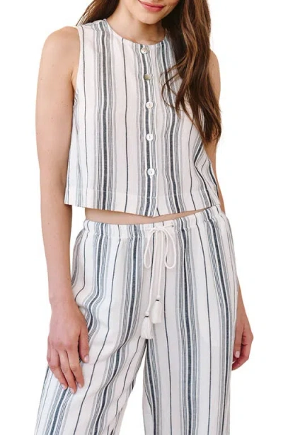 Bella Dahl Stripe Sleeveless Half Placket Crop Pullover In Multi