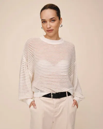 Bella Dahl Striped Crew Neck Sweater In Vanilla Frappe In Pink
