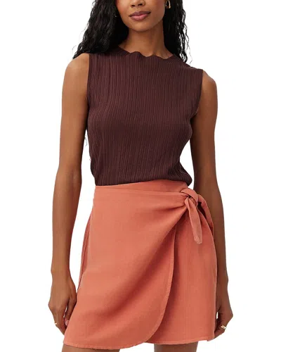 Bella Dahl Textured Ribbed Mock Neck Linen-blend Top In Brown
