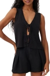 Bella Dahl Tie Front Linen Blend Sweater Vest In Black