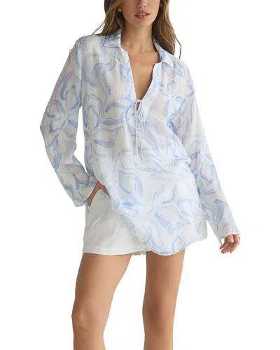 Bella Dahl Tie Front Linen-blend Tunic In Blue
