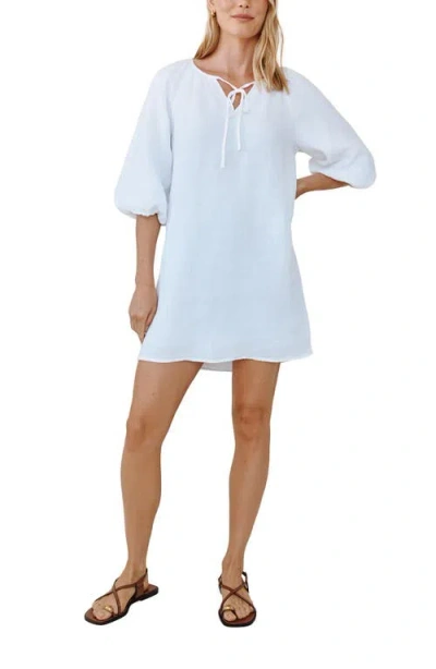 Bella Dahl Tie Neck Linen Shift Dress In Blue