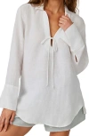 Bella Dahl Tie Neck Linen Tunic Top In White