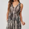 Bella Dahl Tie Neck Pleated Top In Brush Striped Print