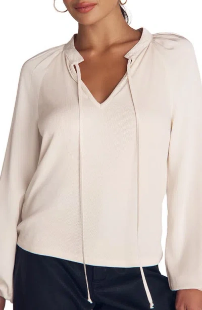 Bella Dahl Tie Neck Rib Mixed Media Top In Neutral
