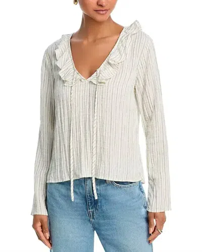 Bella Dahl Tie Ruffle Neck Top In Ecru Black Pinstripe In White
