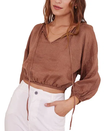 Bella Dahl Linen Tie Front Peasant Top In Terracotta Brown
