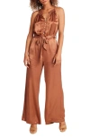 BELLA DAHL BELLA DAHL TIE WAIST WIDE LEG SATIN JUMPSUIT