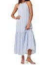 Bella Dahl Tiered Contrast Halter Maxi Dress In Blue Sky Stripe In Multi