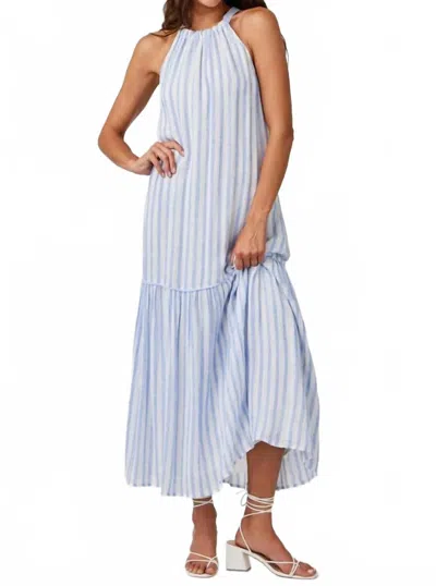 Bella Dahl Tiered Contrast Halter Maxi Dress In Blue Sky Stripe In Multi