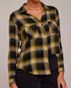 Bella Dahl Two Pocket Button Down In Green & Black Plaid In Multi