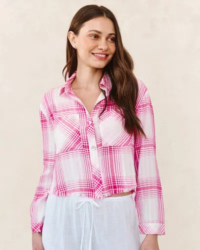 Bella Dahl Two Pocket Fray Hem Top Shirt In Pink Sunset In Transparent