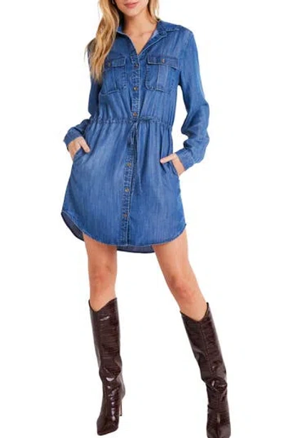Bella Dahl Utility Long Sleeve Drawstring Waist Shirtdress In Blue
