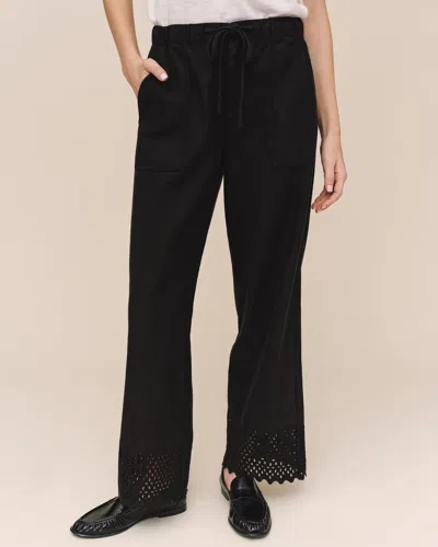 Bella Dahl Utility Pant With Embroidered Scallop Edge In Black