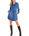Bella Dahl Utility Long Sleeve Drawstring Waist Shirtdress In Blue