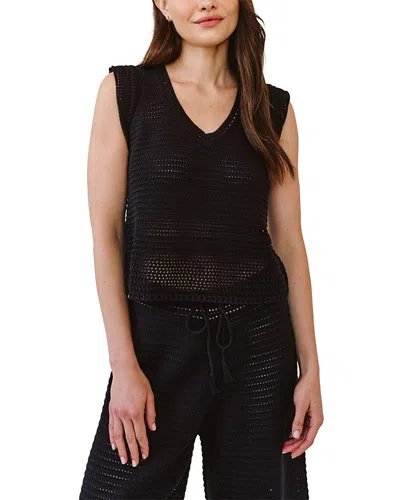 Bella Dahl V Neck Crocheted Top In Black