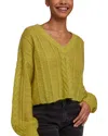 Bella Dahl Cable Stitch Crop Sweater In Green