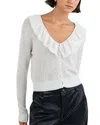 Bella Dahl V Neck Ruffle Cardigan Sweater In White