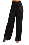 Bella Dahl Variegated Pleat Wide Leg Satin Pants In Black