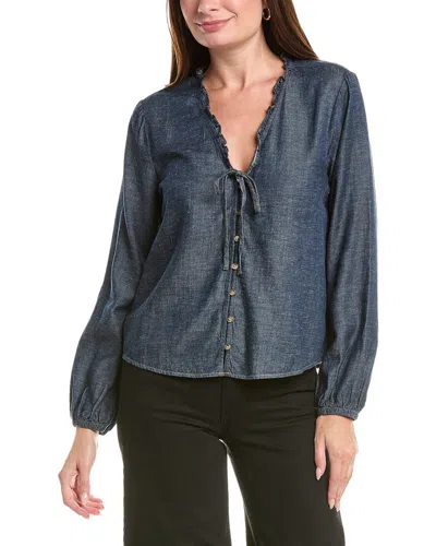 Bella Dahl V-neck Ruffle Blouse In Blue