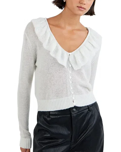 Bella Dahl V-neck Ruffle Wool-blend Cardigan In White